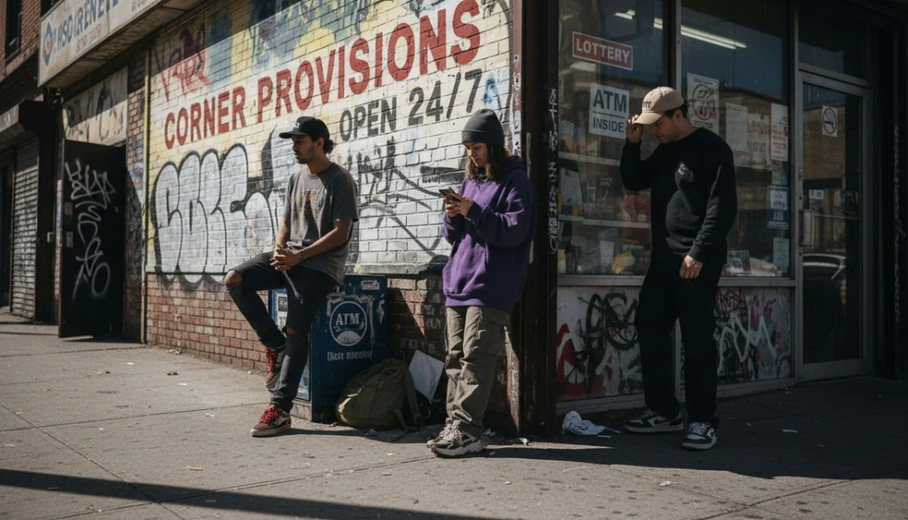 Man wearing streetwear hat outfits with wide-leg sweatpants and a graphic hoodie